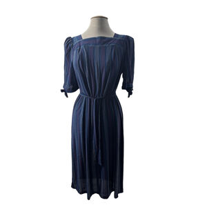 Women's vintage Risa Ann Midi Dress Size Medium (16.5 tag) Blue Purple Striped
